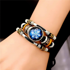Blue snowflake charm with layered leather