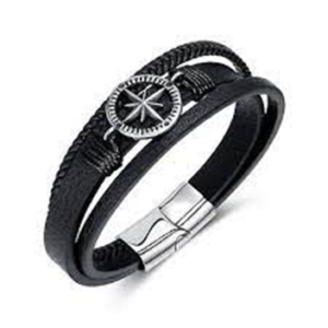 Black Leather Compass Bracelet – Direction with Style