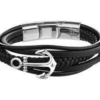 Black Leather Anchor Bracelet – Sleek & Nautical